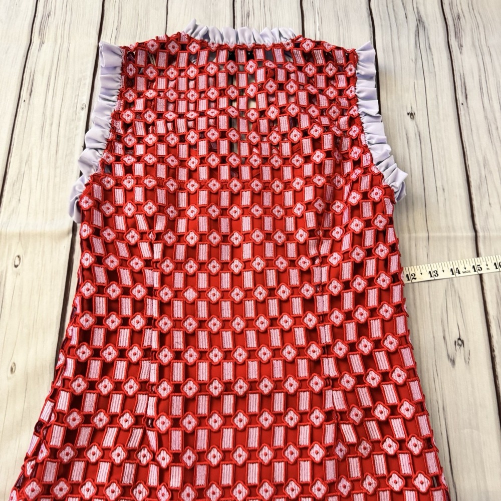 Sandro Paris Textured Lace Split Neck Dress Size 36‎ Small Women's Red - Picture 12 of 14
